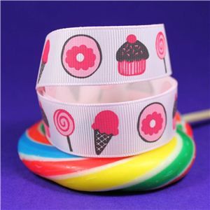 Sweet Treat Ribbon - 22mm Pink/Cake & Lolly
